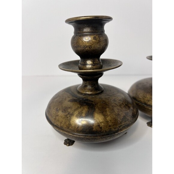 VTG Brass Chamber‎ candlestick holders, Footed candle holders colonial revival - Picture 9 of 15
